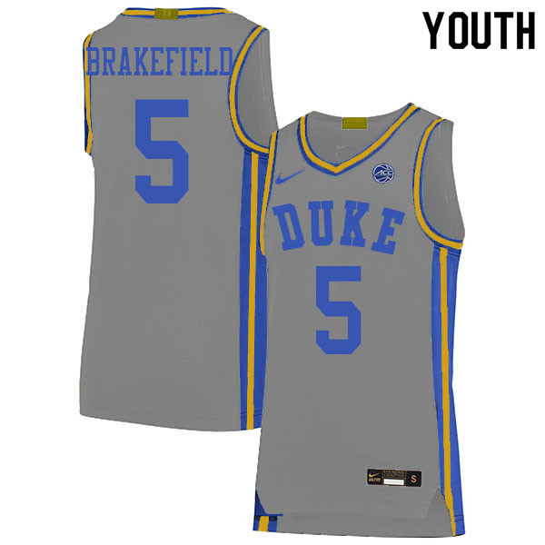 Youth #5 Jaemyn Brakefield Duke Blue Devils College Basketball Jerseys Sale-Gray